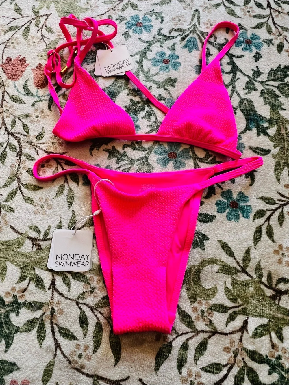 Monday Swimwear Barbados Bikini Hot Pink Crinkle Small